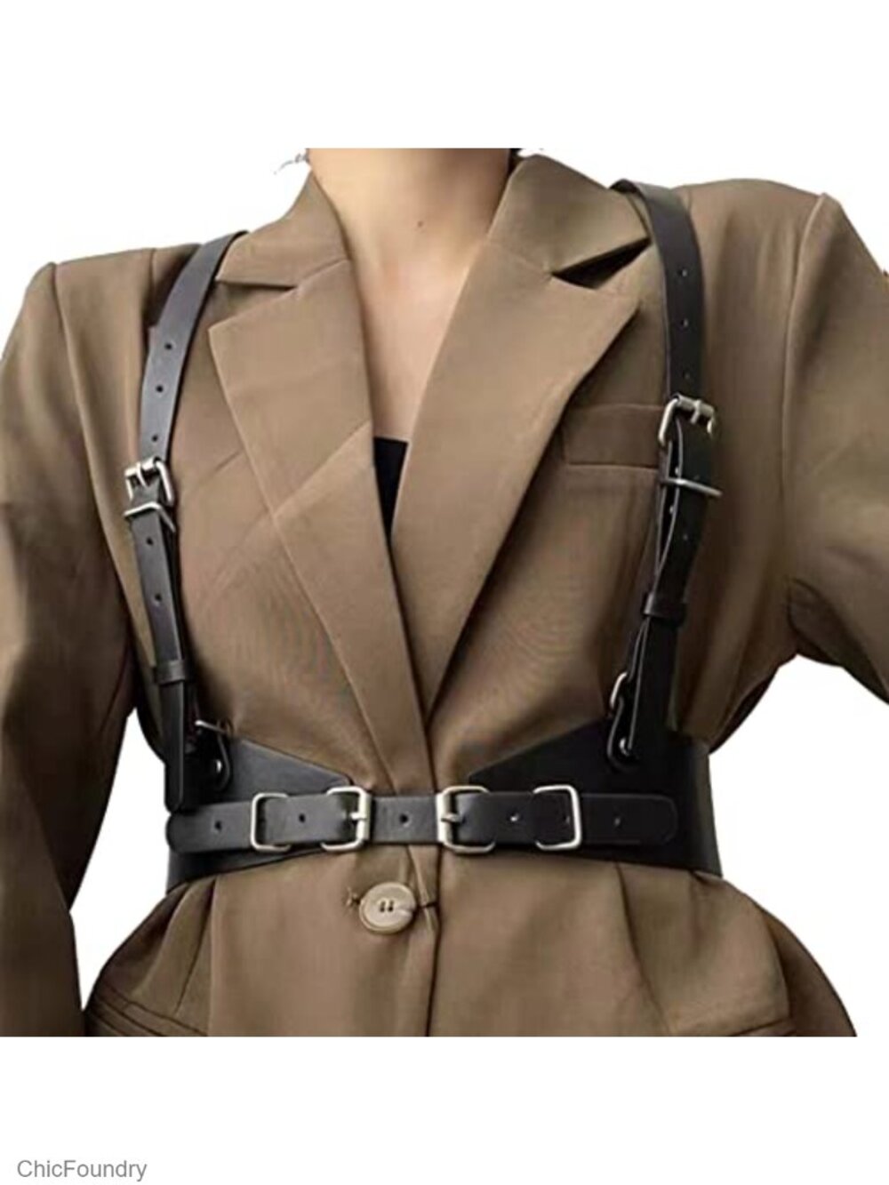 Punk Women Waist Belt PU Leather Body Chain Belt Rave Halloween Adjustable